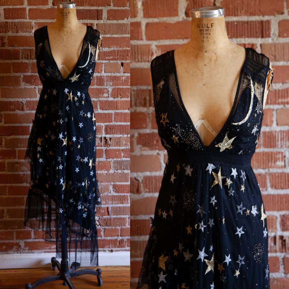 Top Shop Black Sleeveless Stars and Moon Magical Witch Dress